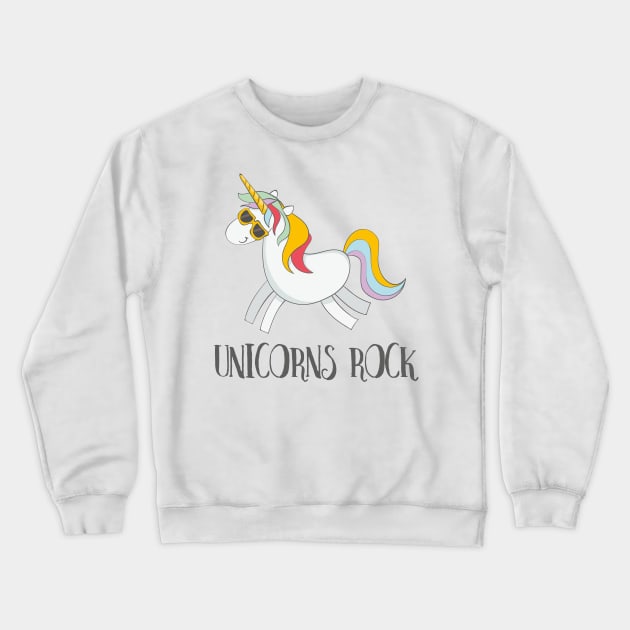 Unicorns Rock! Funny Cute Unicorn Rock Crewneck Sweatshirt by Dreamy Panda Designs